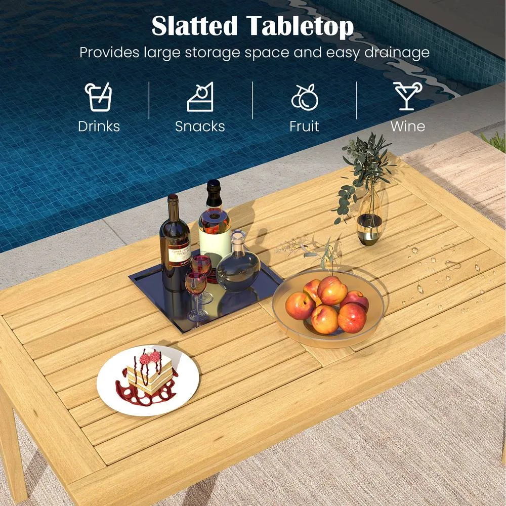Costway Outdoor Teak Wood Coffee Table Solid Wood Patio Side Table-Natural in Natural 4
