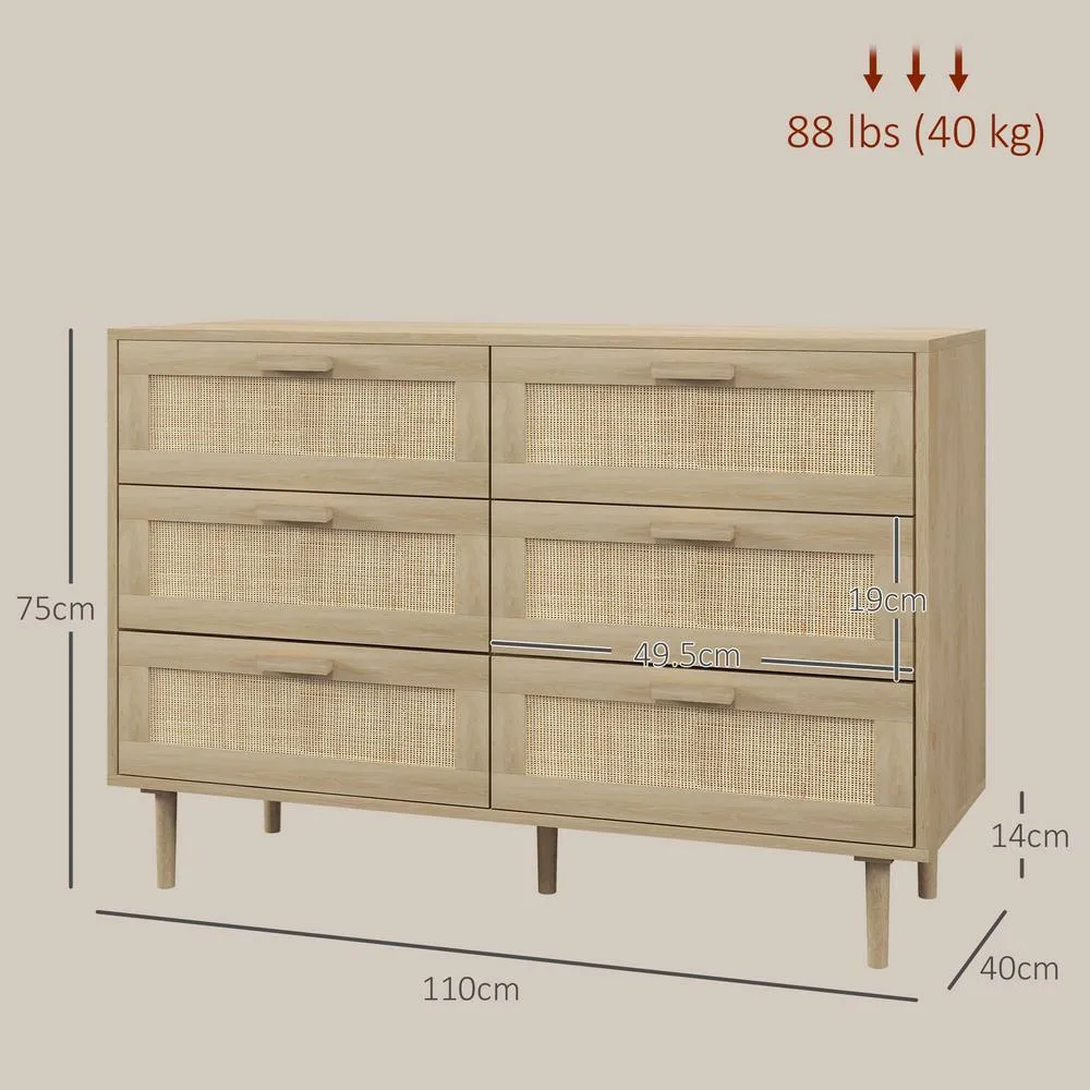 HOMCOM Chest of Drawers, 6-Drawer Dresser for Bedroom, Living Room, Oak in Natural 3