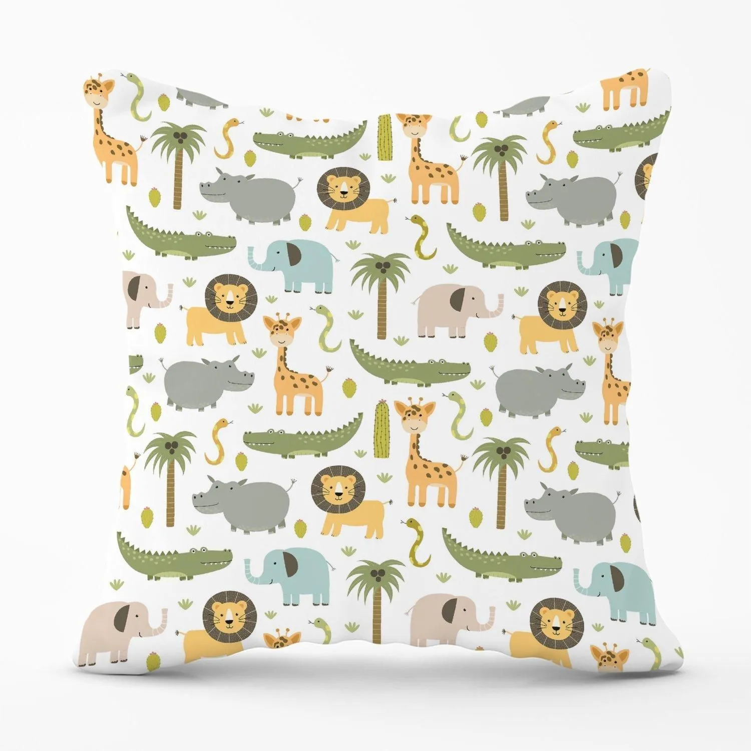 Warren Reed - Designer Cute Safari Animals Outdoor Cushion in Green