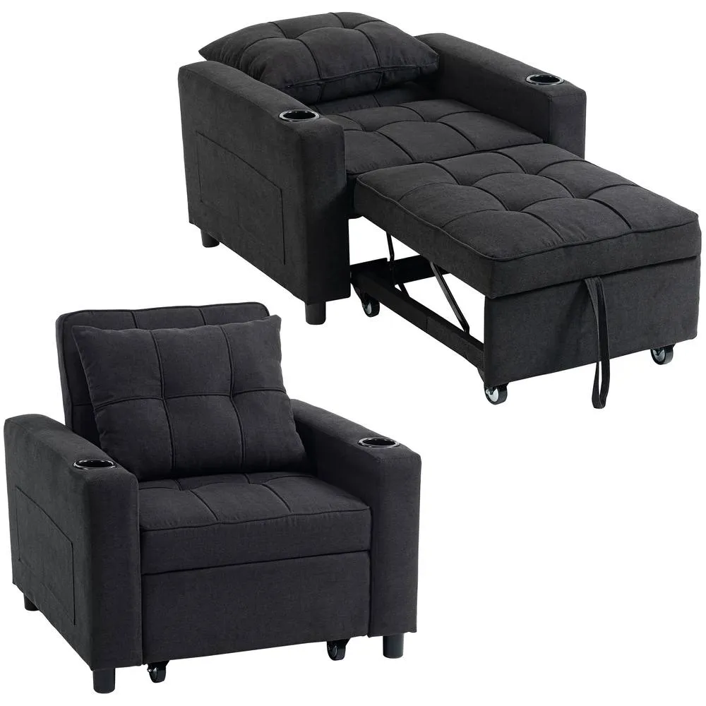 HOMCOM 3-in-1 Sofa Bed, Convertible Sleeper Chair with Adjustable Backrest in Black 2
