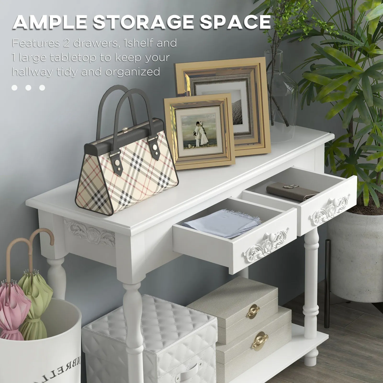 HOMCOM Console End Table Entryway Cupboard 2 Drawers Storage in White 4