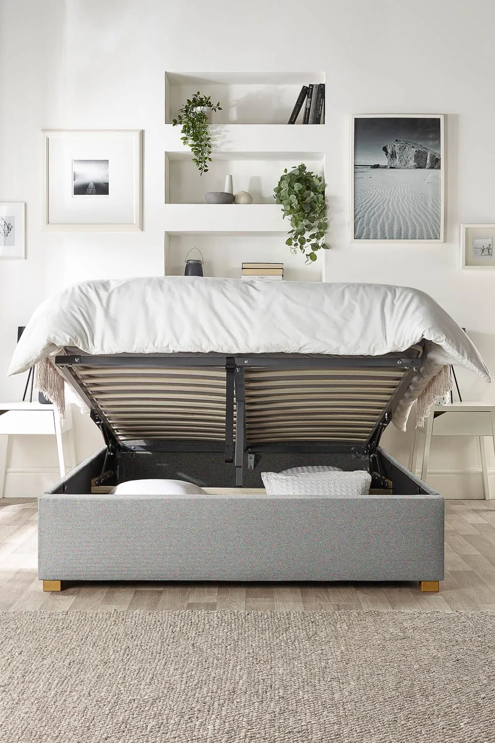 Catherine Lansfield Opulence Ottoman Storage Bed in Saxon Twill Fabric, Custom Made in Grey 2