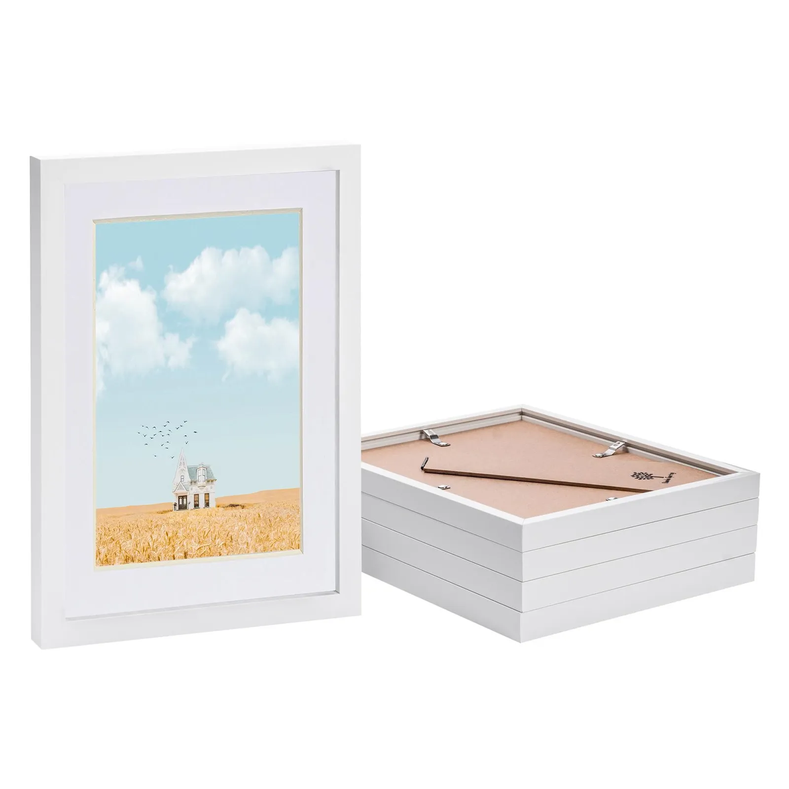 Nicola Spring Photo Frames with A5 Mount - A4 (8" x 12") - White - Pack of 5 1