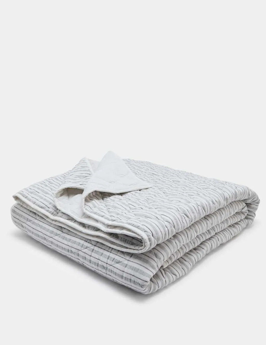 M&S Pure Cotton Striped Bedspread Grey