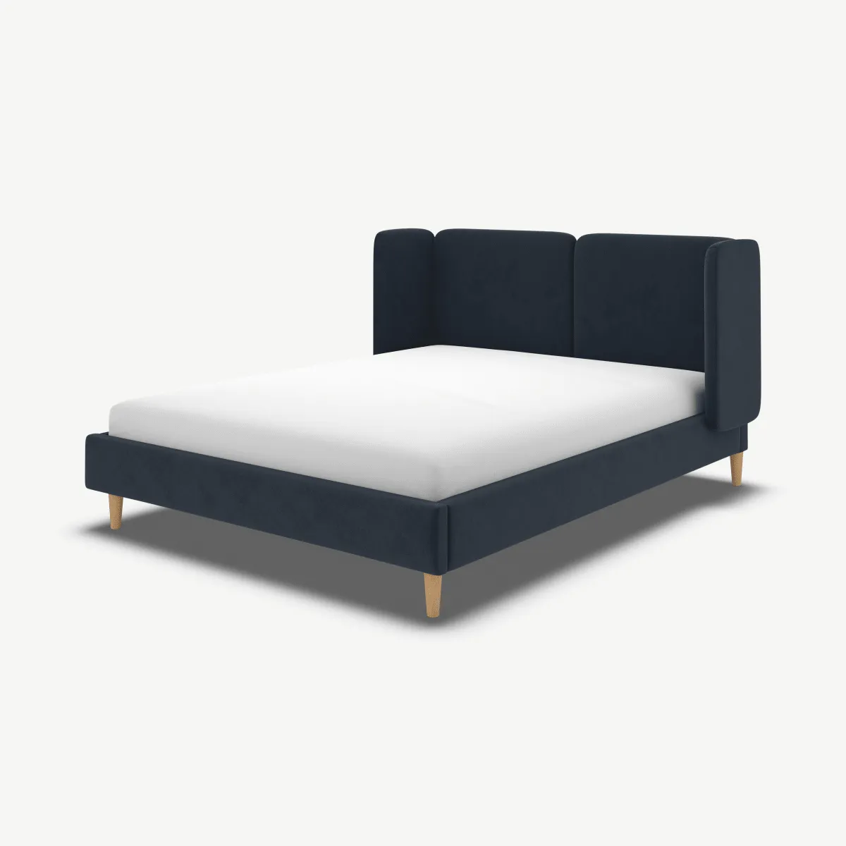 Romola Super King Size Bed, Dusk Blue Velvet with Oak Legs