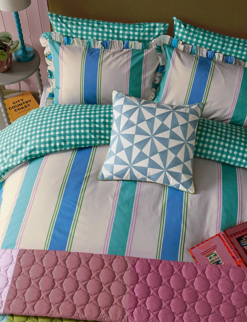 LAND & SHORE 2 Pack Pure Cotton Winnie Check Pillowcases Teal Mix