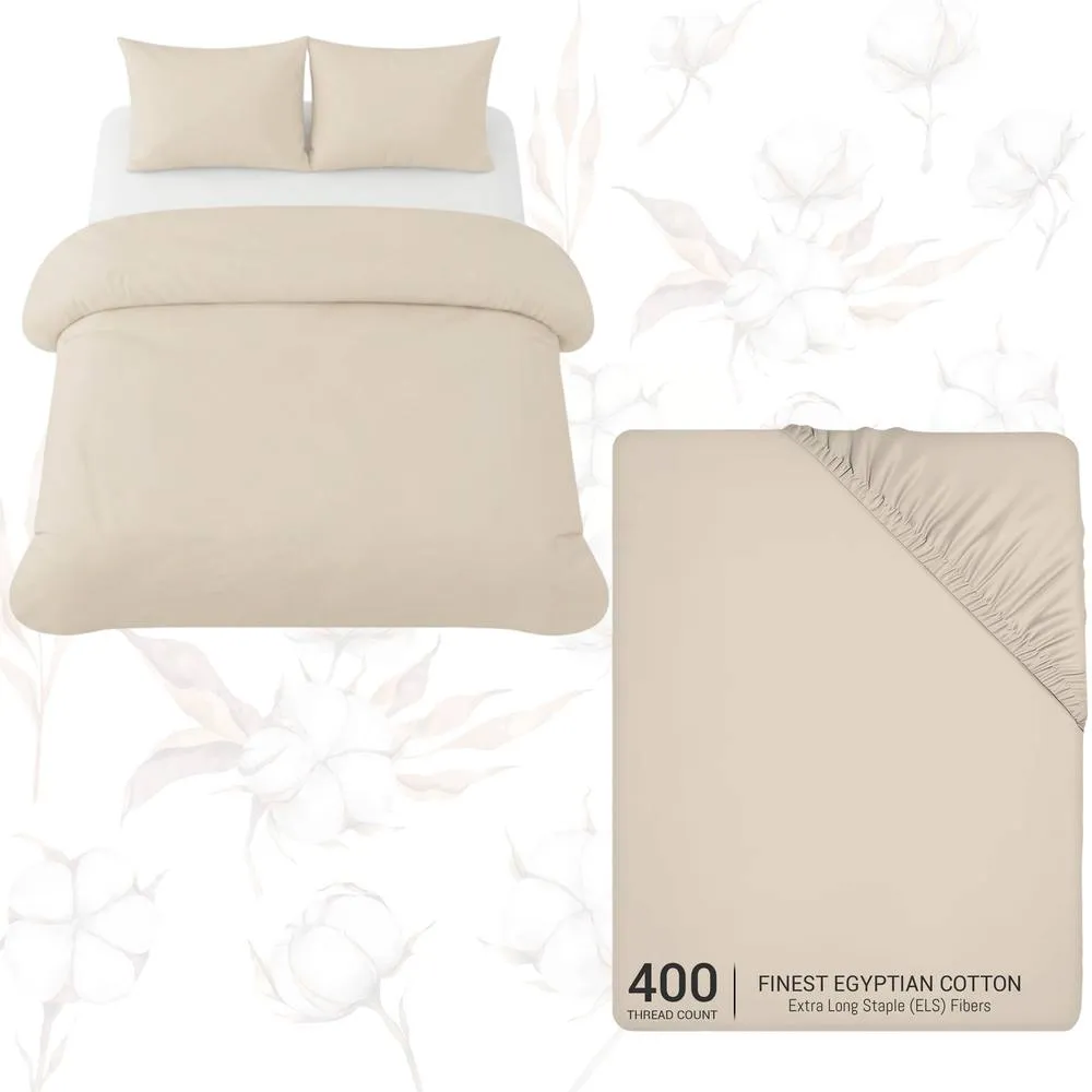 Grace Reversible Brushed 100% Cotton Single Duvet Cover Hypoallegenic in Taupe