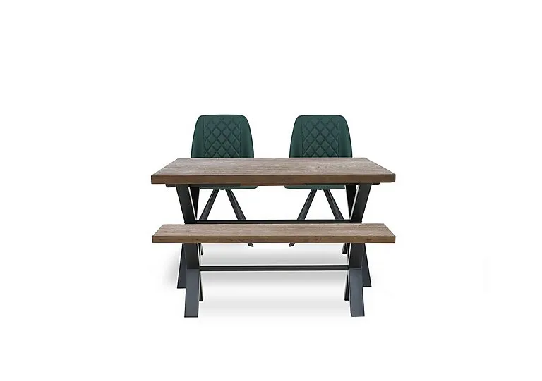 Jupiter Small Dining Table with X Shaped Legs, Bench and 2 Swivel Chairs - Green