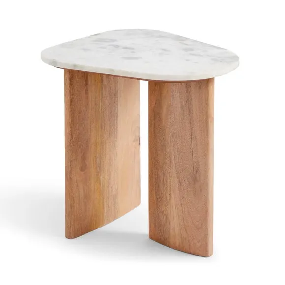 Arya Oval Side Table, Mango Wood and Real Marble 4