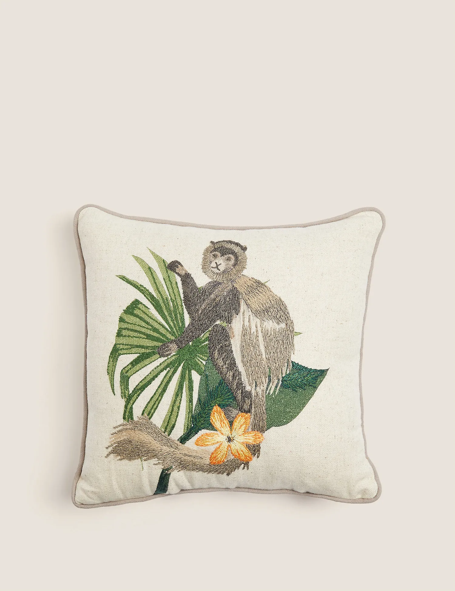 M&S Cotton Monkey Mini Embroidered Cushion