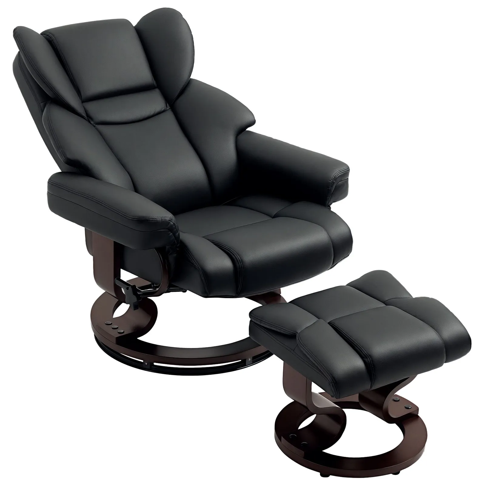 HOMCOM Padded PU Leather Manual Reclining Armchair Sofa Chair w/ Footstool in Black 2