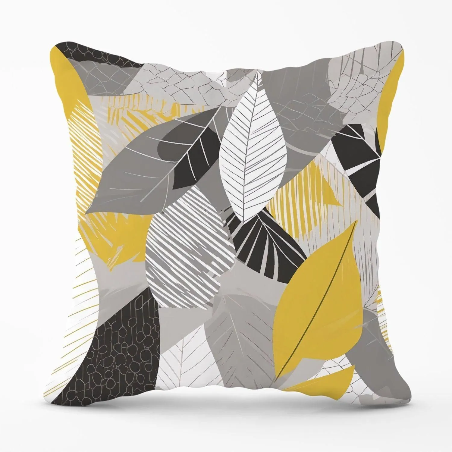 Warren Reed - Designer Grey Yellow Autumn Leaves Outdoor Cushion