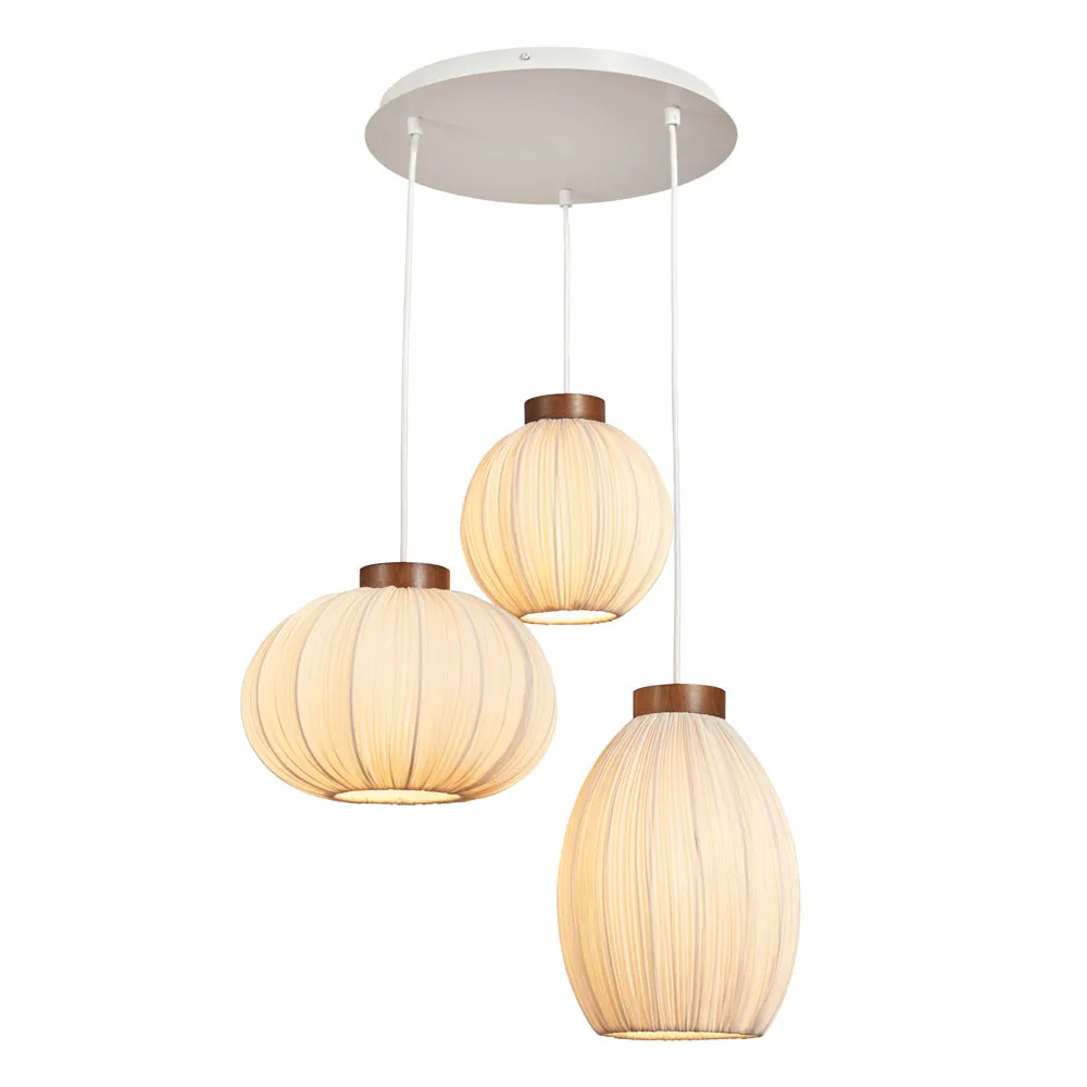 Daisy Pleated Shades Ceiling Cluster Pendant, Wood