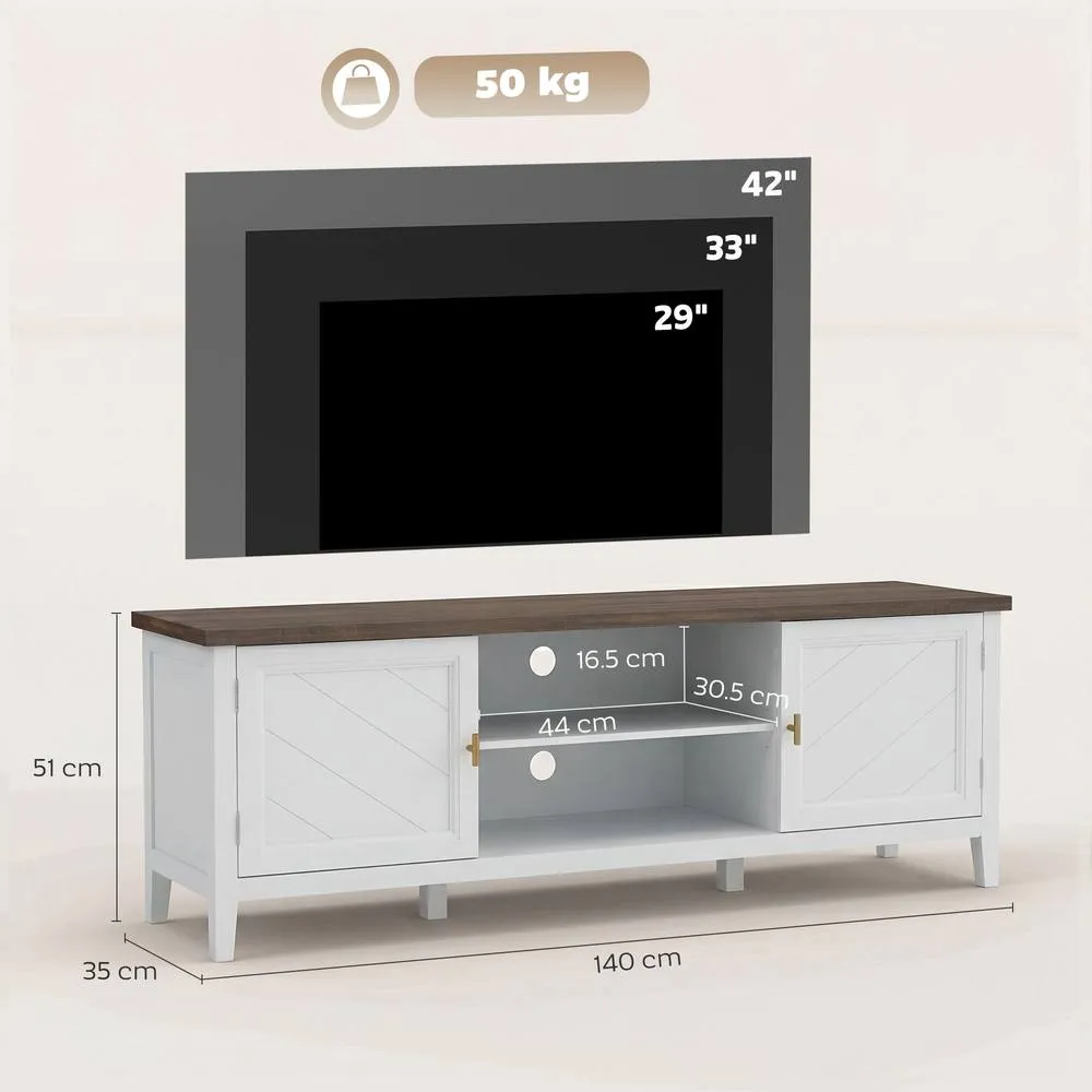 HOMCOM Farmhouse TV Unit for TVs up to 42 Inch, Entertainment Centre, White 3