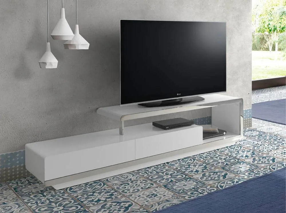 Angel Cerda White MDF TV Stand with Chromed Stainless Steel Base 3