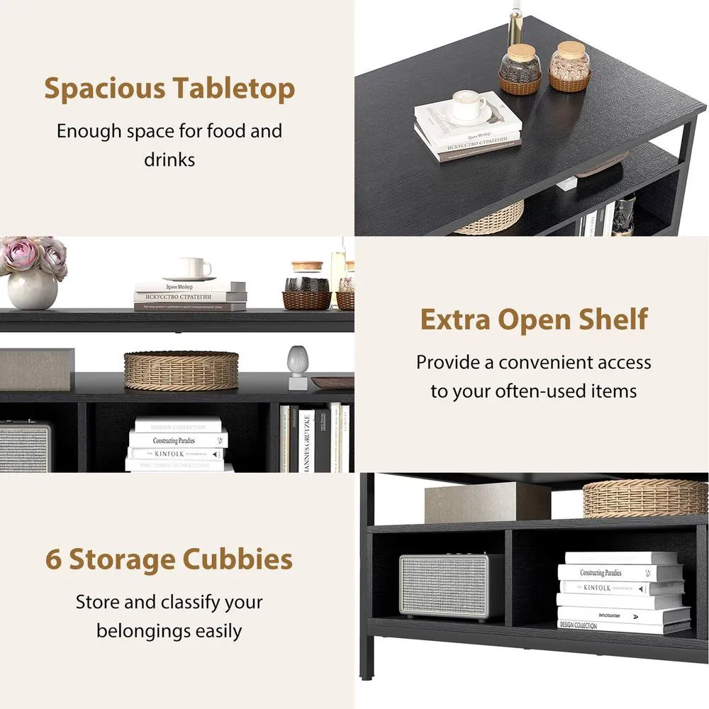 Costway Industrial 3-Tier Coffee Table Rectangular Center Table w/Shelf-Black in Black 4
