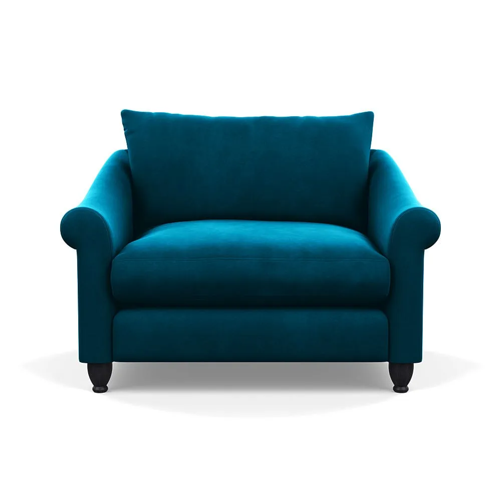 Heal's Devon Loveseat Velvet Teal Black Stain Beech Feet 1