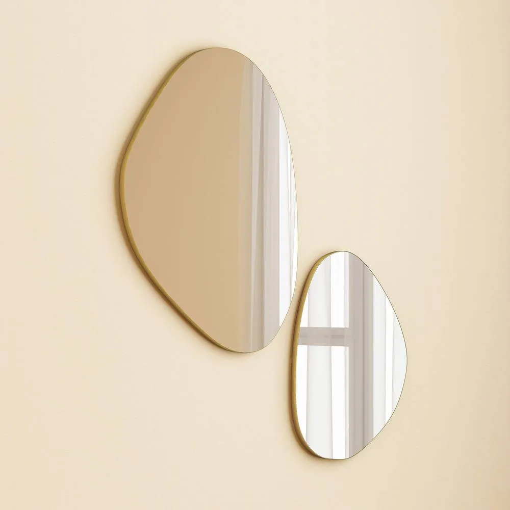HOMCOM Pebble-Shaped Decorative Mirror, Set of 2 Wall Mirror in Gold 2