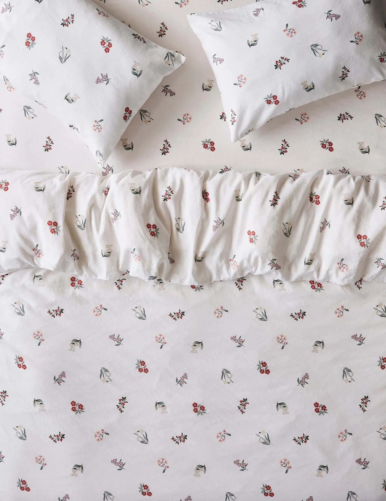 Piglet In Bed Woodland Floral Linen Rich Duvet Cover White Mix