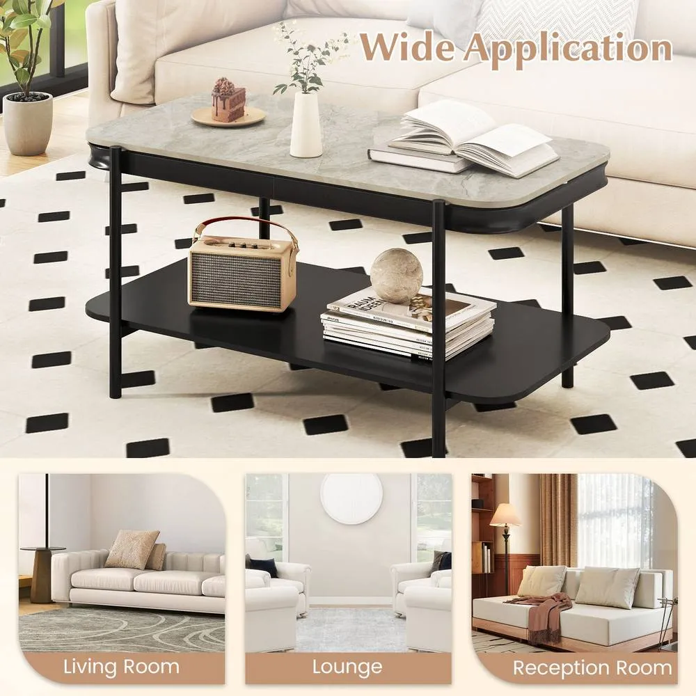 Costway Modern Rectangular Coffee Table 2-Tier Center Table in Grey 4