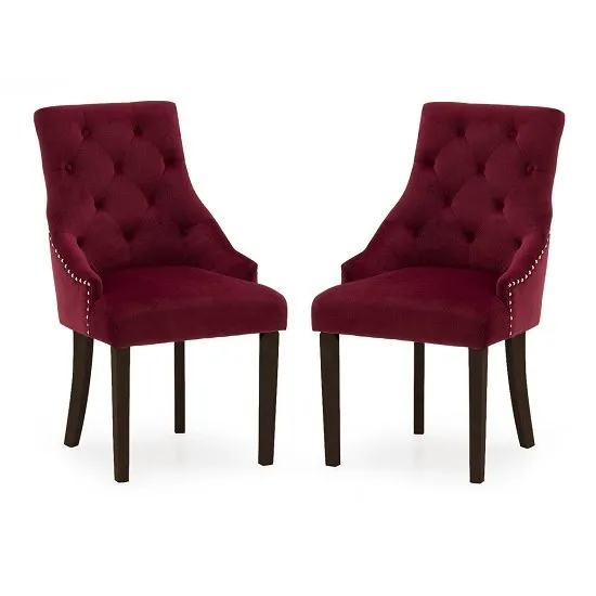 Vanille Velvet Dining Chair In Crimson With Wenge Legs In A Pair