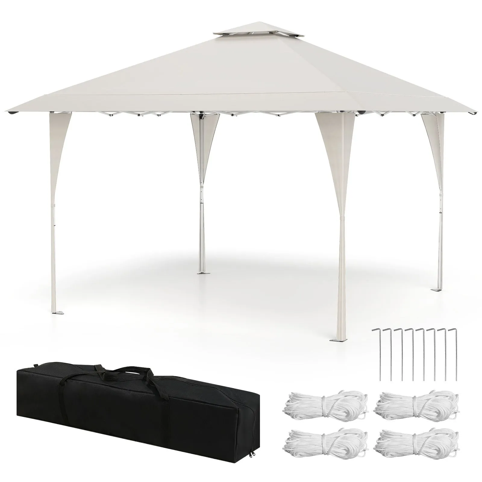 Costway 395 x 395 cm Pop up Canopy Tent Outdoor Easy Setup Gazebo in Beige 6