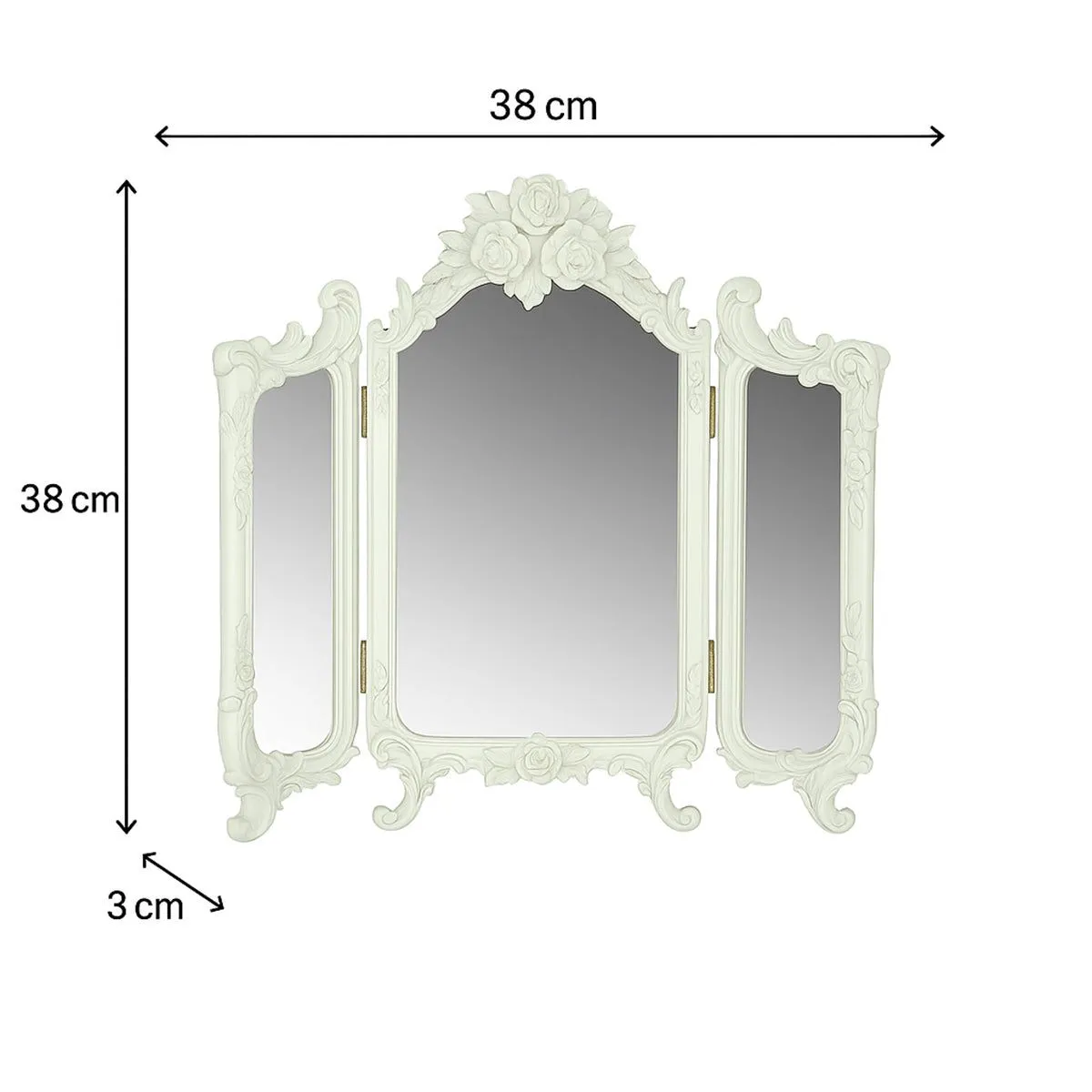 Melody Maison Small Ornate Cream Rose Triple Mirror - 38cm X 38cm 5