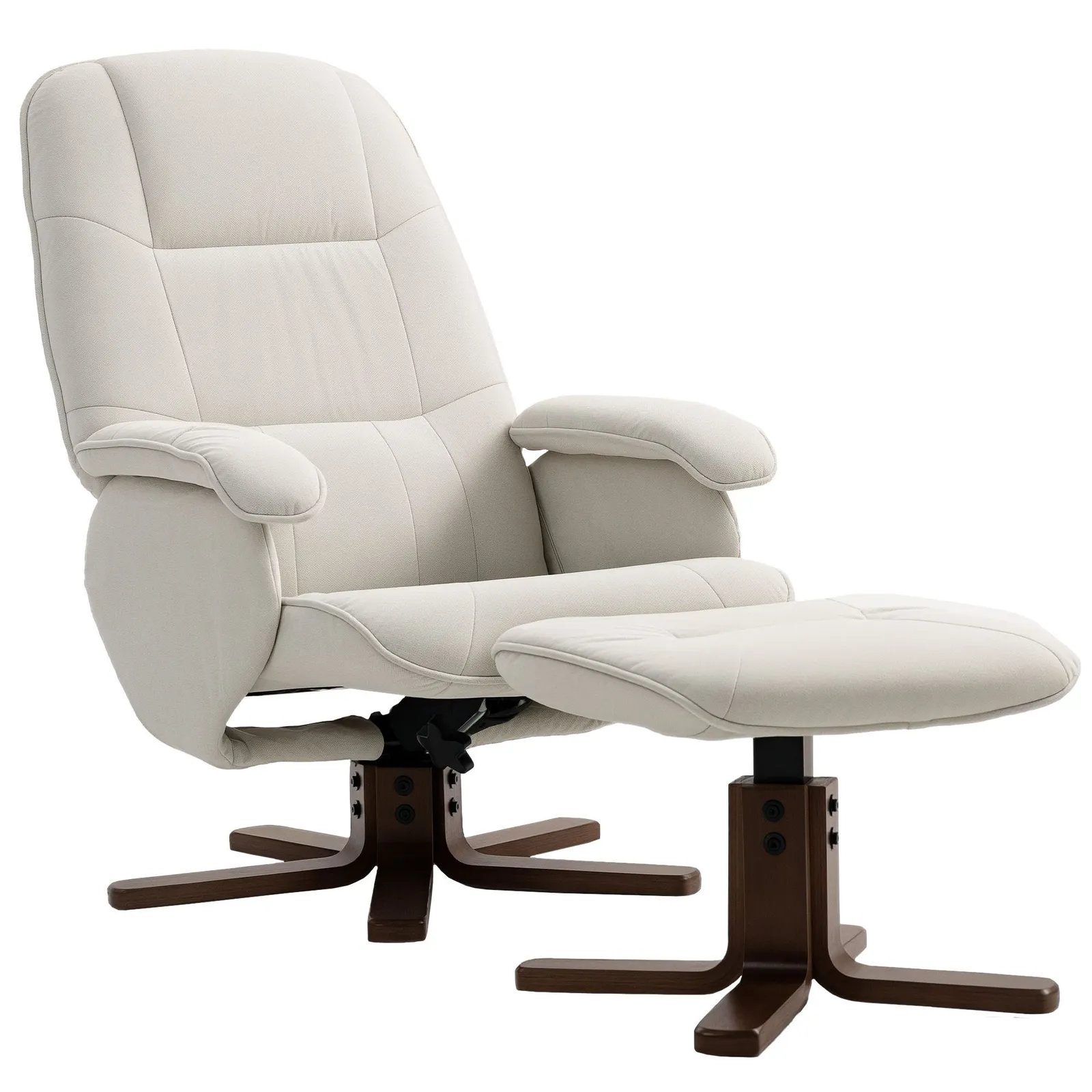 HOMCOM Swivel Recliner Chair with Footstool & Wooden Base in Beige 2