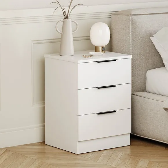 Return - Hayes 3 Drawer Bedside Table, White