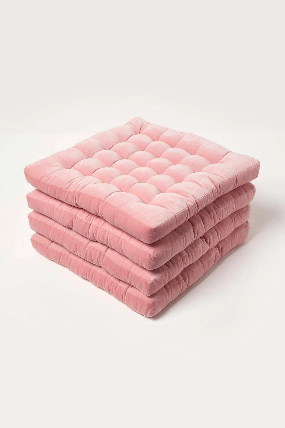 Homescapes 4 Pack Seat Pads Luxury Cotton Velvet Indoor Outdoor Garden Cushion, 40cm in Pink 1