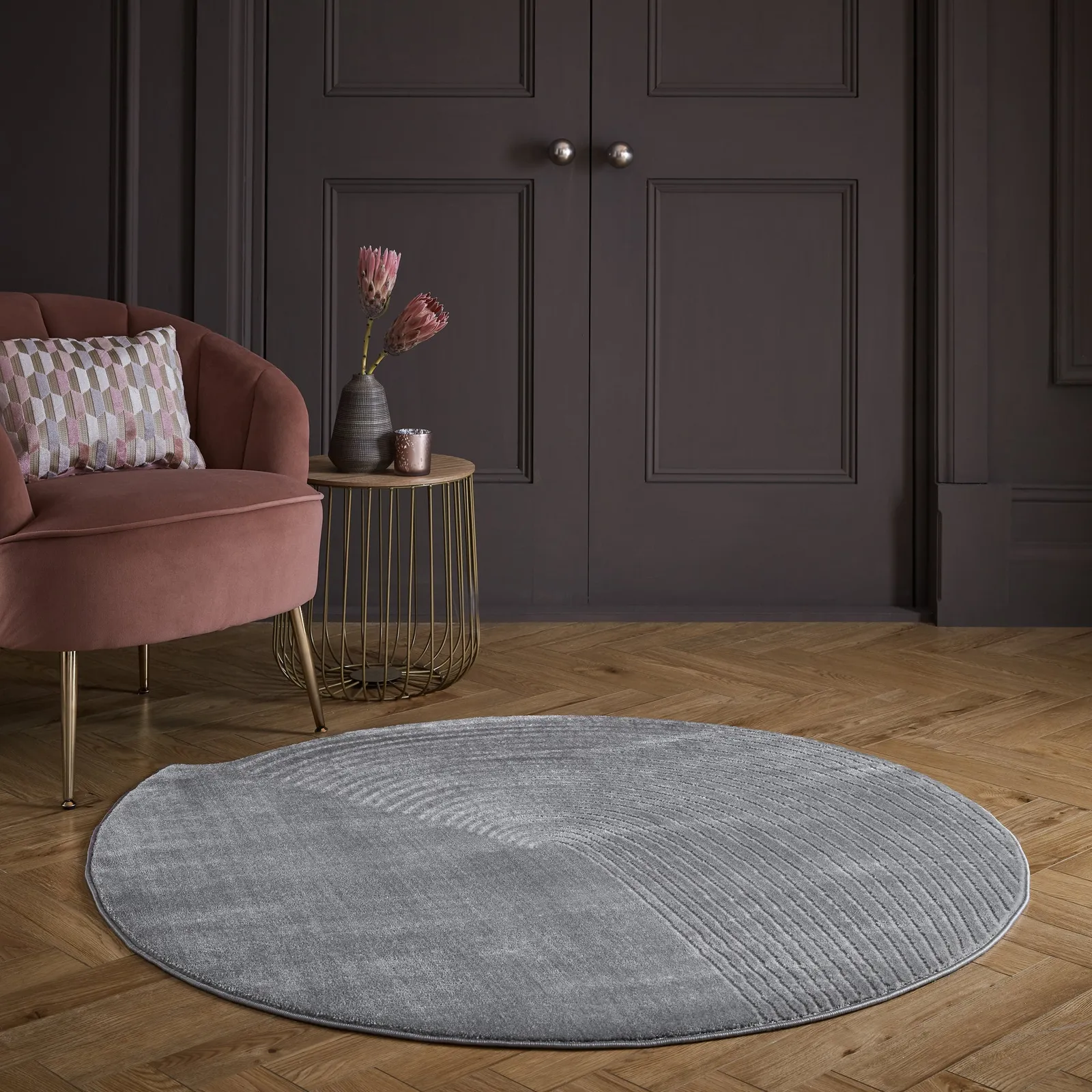 Noah Shaped Dia 133cm Circle Rug Grey