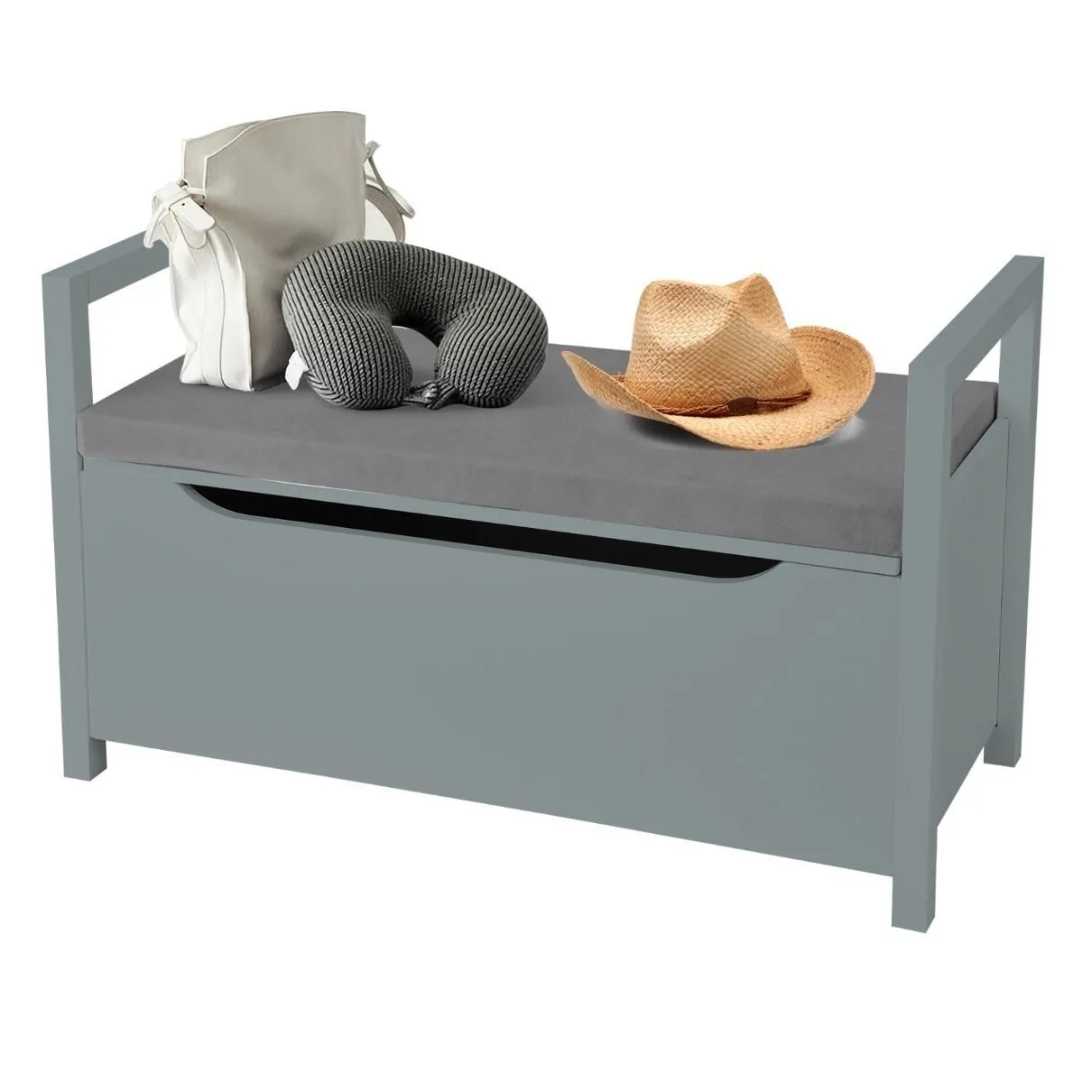 Costway 2 IN1 Wooden Shoe changing Bench Shoe Storage Cabinet Organizer Padded Seat in Grey 3