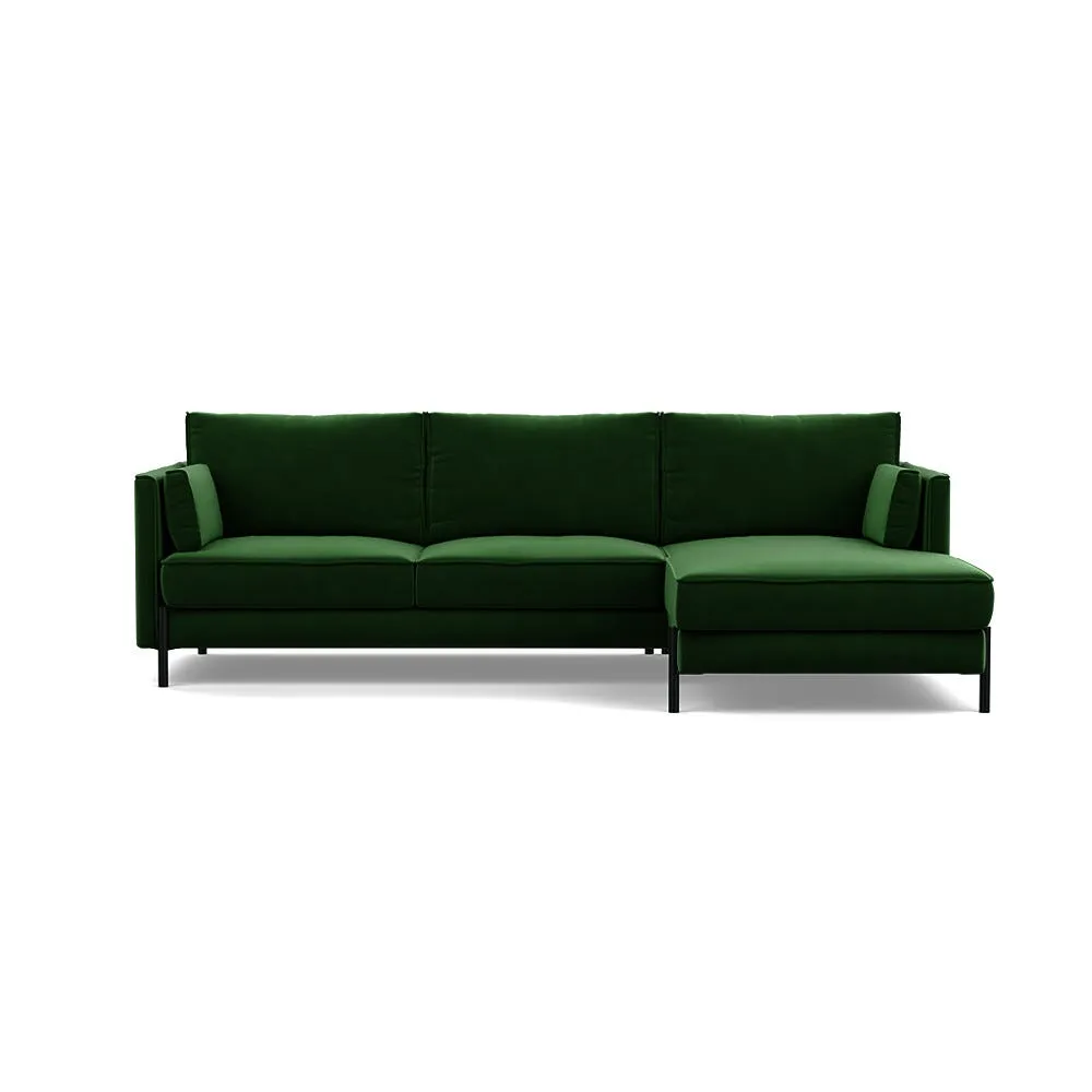 Heal's Tortona Right Hand Facing 4 Seater Corner Chaise Smart Velvet Forest Black Feet 1