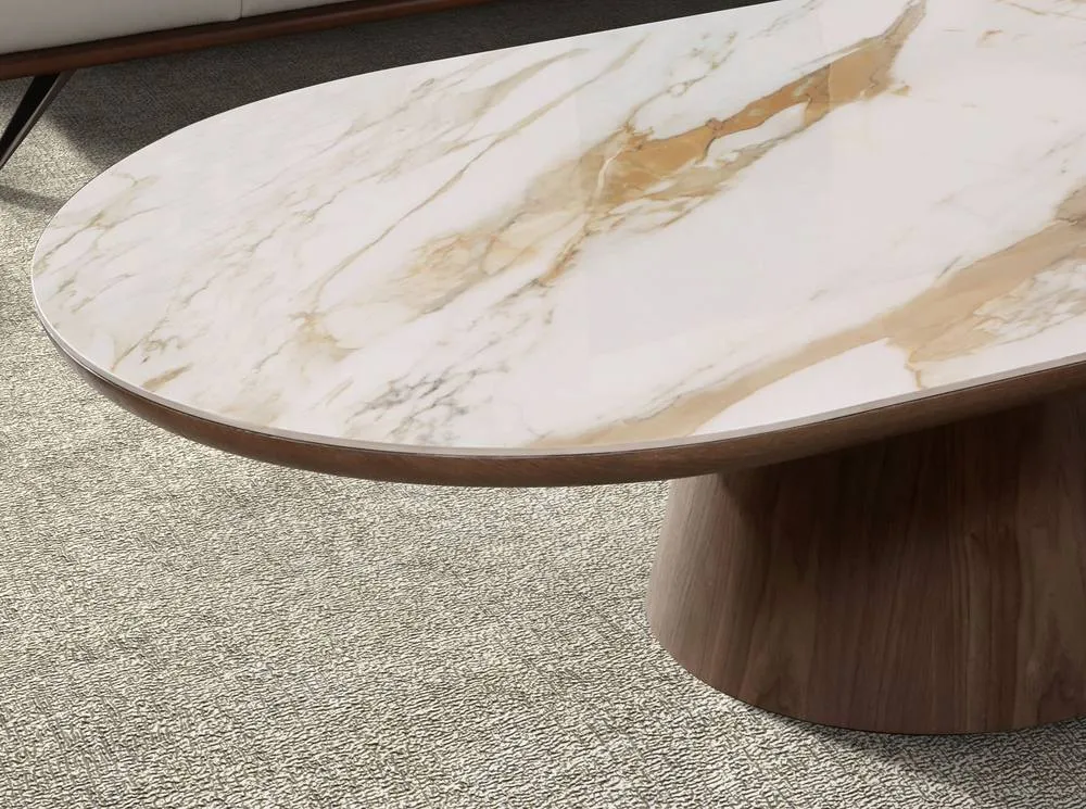 Angel Cerda Oval Half-Round Coffee Table - Porcelain Marble Top in Walnut 5