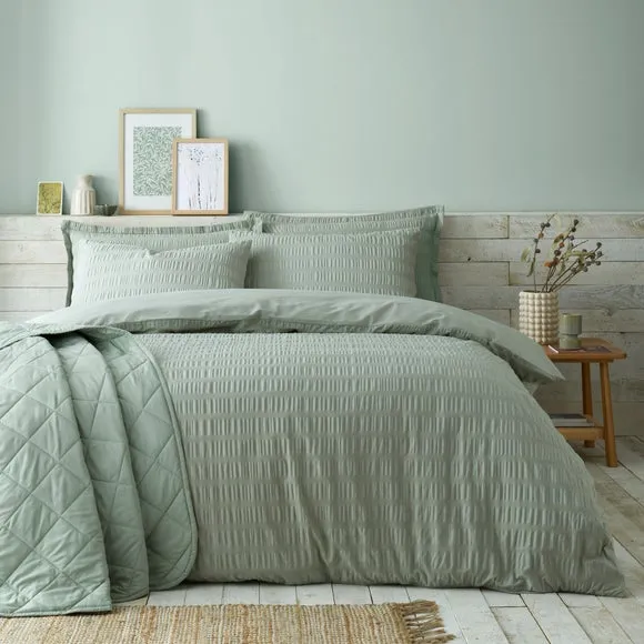 Aria Seersucker 100% Cotton Duvet Cover & Pillowcase Set 1