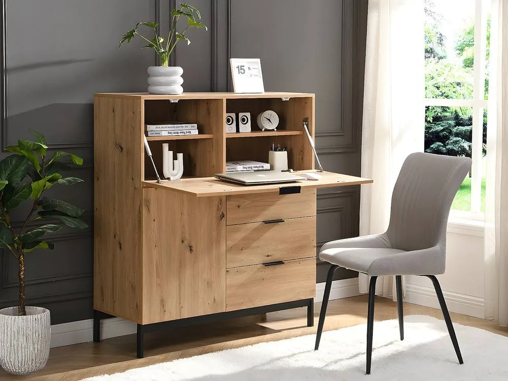 Vente-unique Secretary Desk With 2 Doors & 3 Drawers - MDF & Metal - Colour: in Light Oak