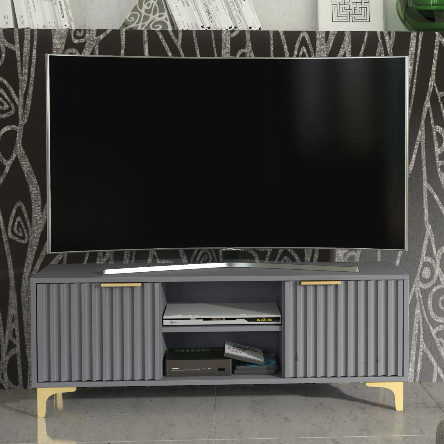 Creative Furniture Tide Crest TV Unit Gold 120cm - Modern Fluted Design in Grey or White in Dark Grey 2