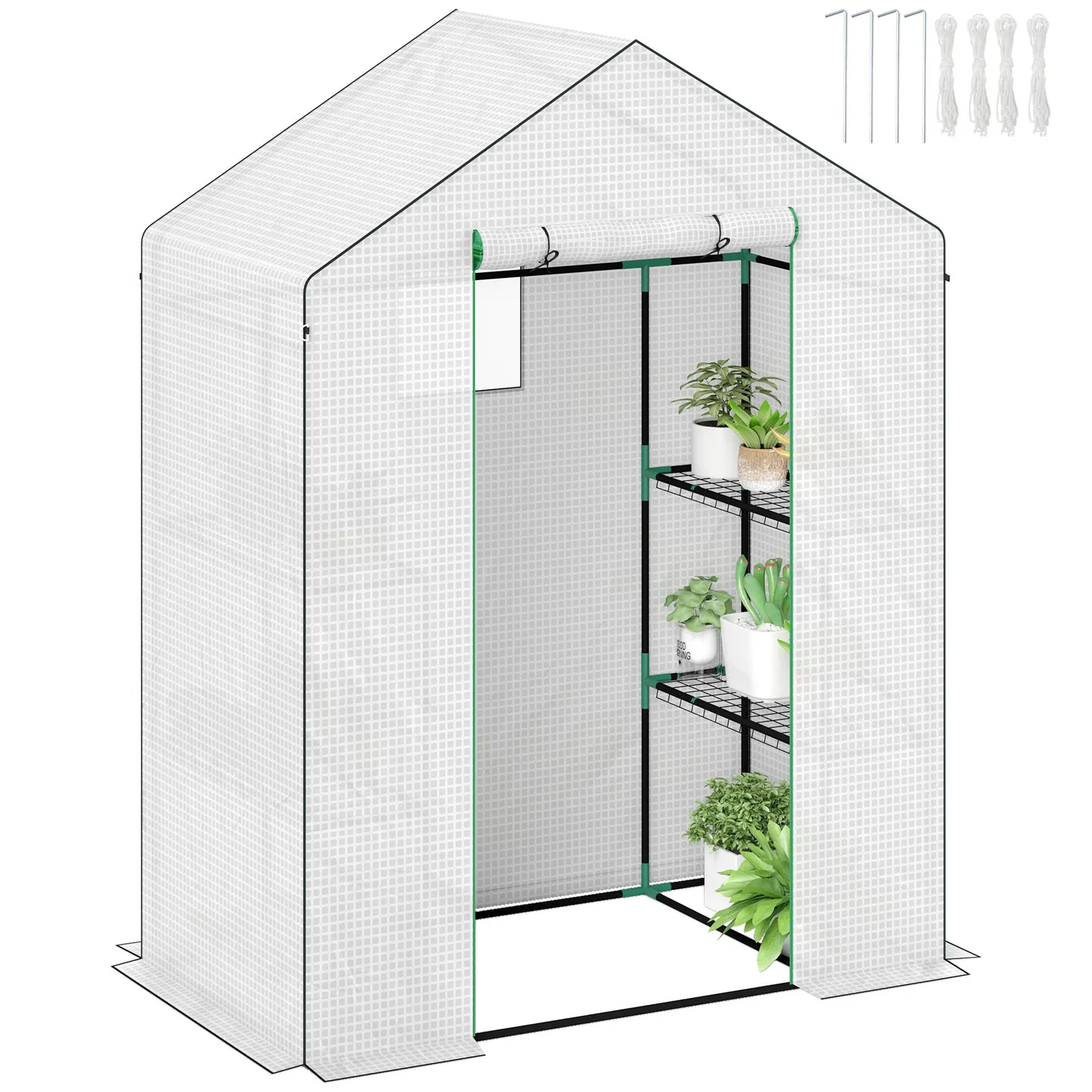 OUTSUNNY Walk-in Greenhouse with 4 Shelves, Outdoor Small Greenhouse, White 2