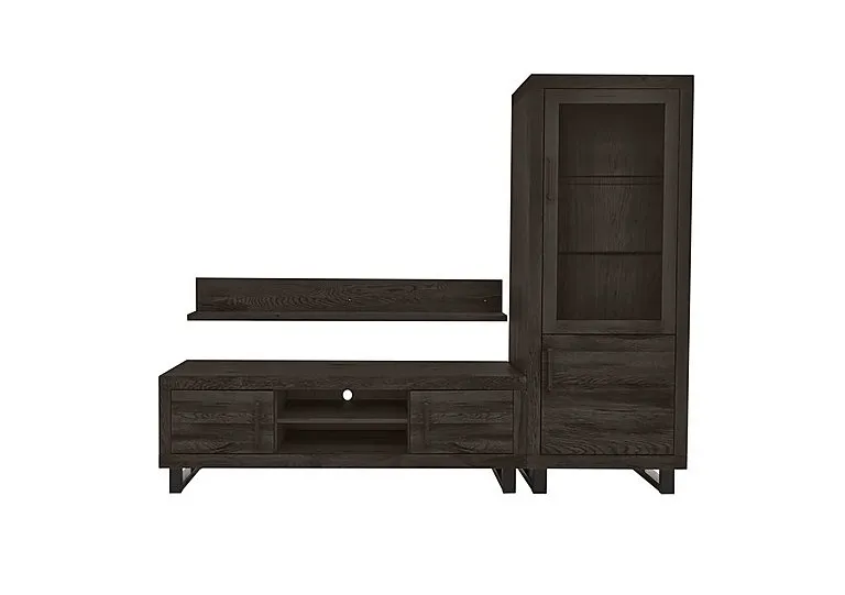 Terra Small Media Set with TV Unit, Small Right Hand Display Cabinet and 150cm Wall Shelf - Smoked - Living Room Furniture