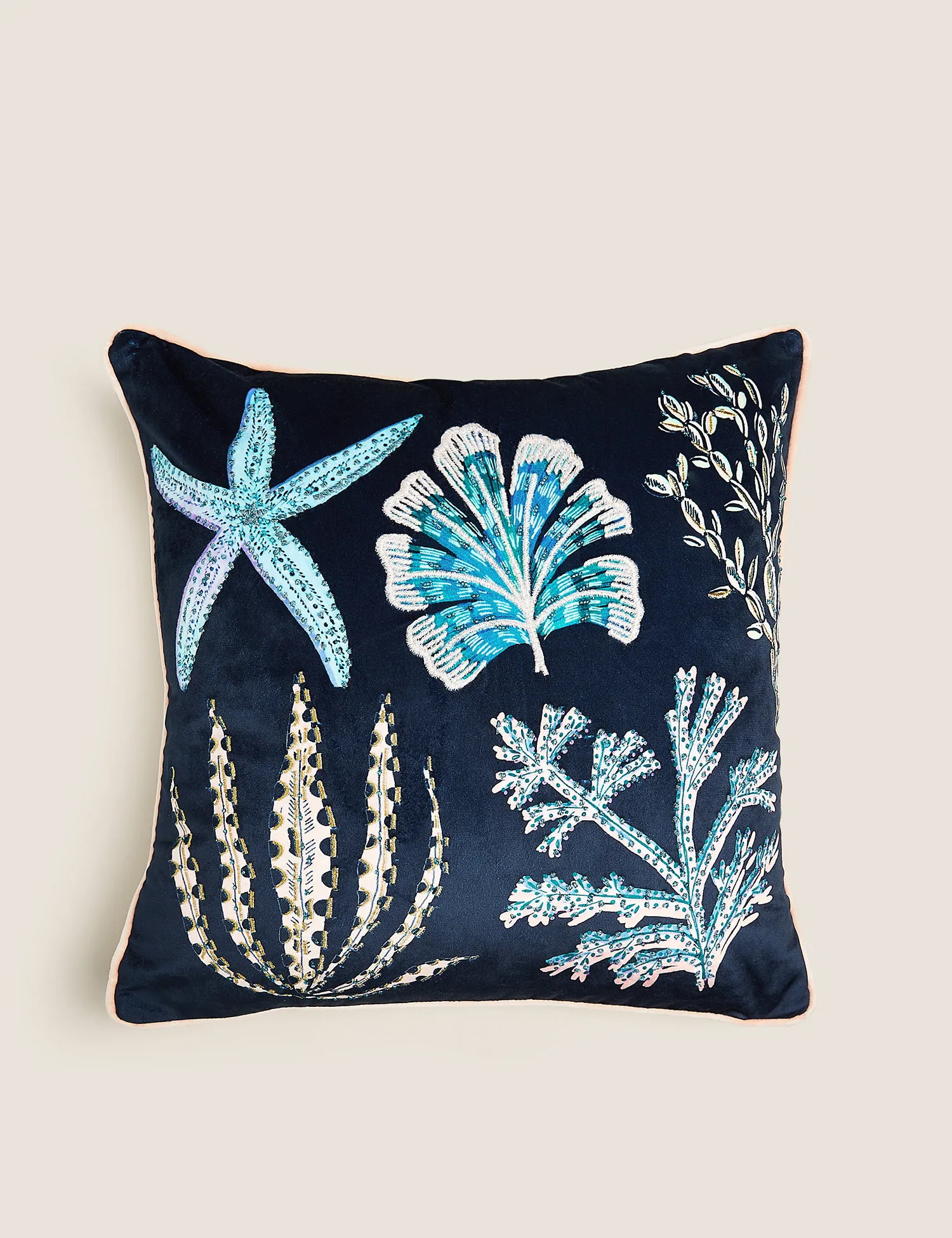 M&S Coral Medium Embroidered Cushion