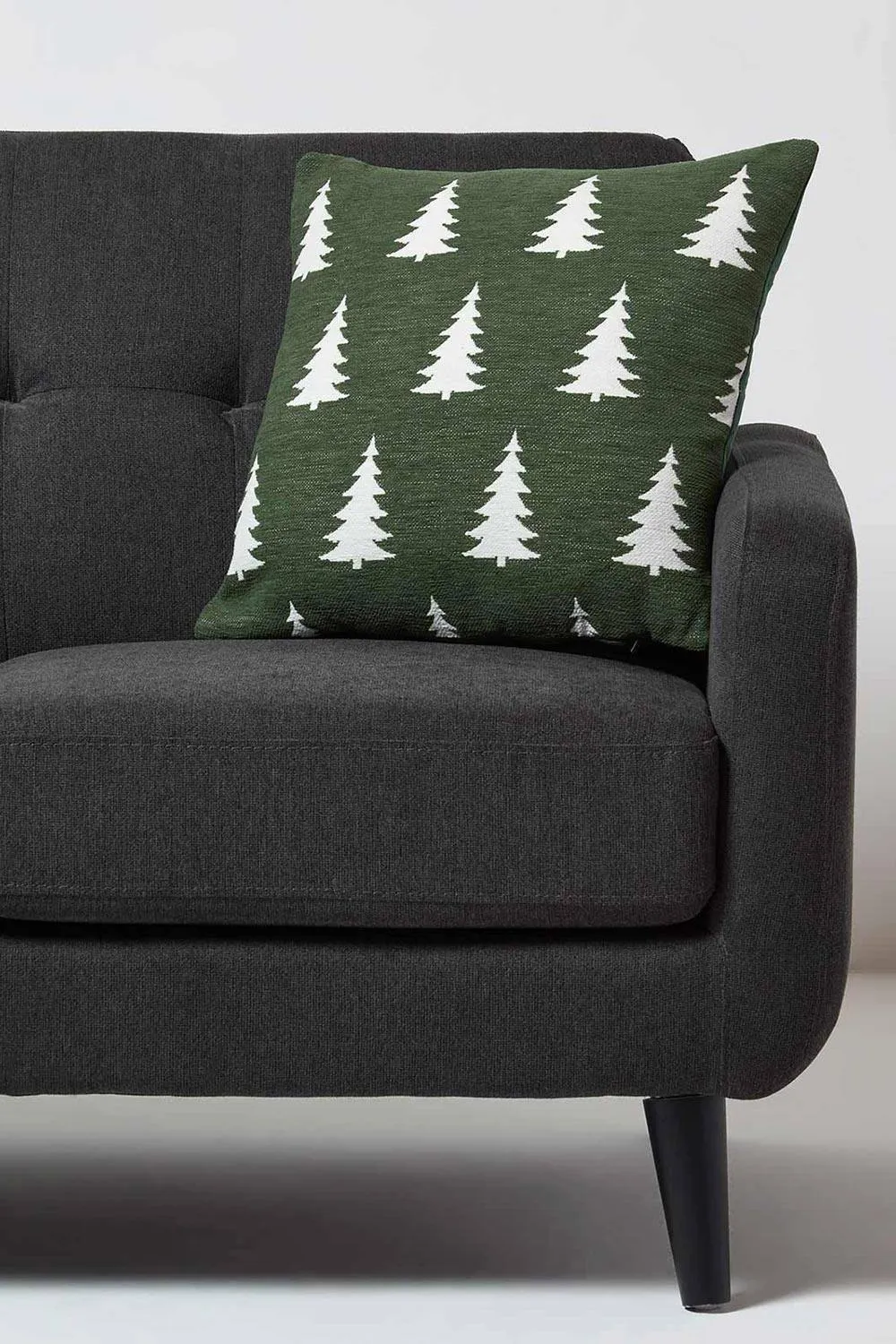 Homescapes Festive Alpine Tree Cushion Moss Green Woven Design 2
