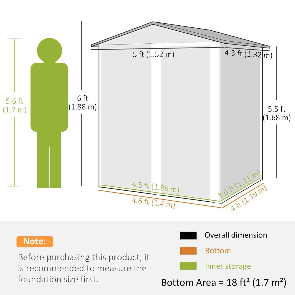 OUTSUNNY 5ft x 4.3ft Outdoor Metal Storage Shed with Sliding Door Sloped Roof in Grey 3