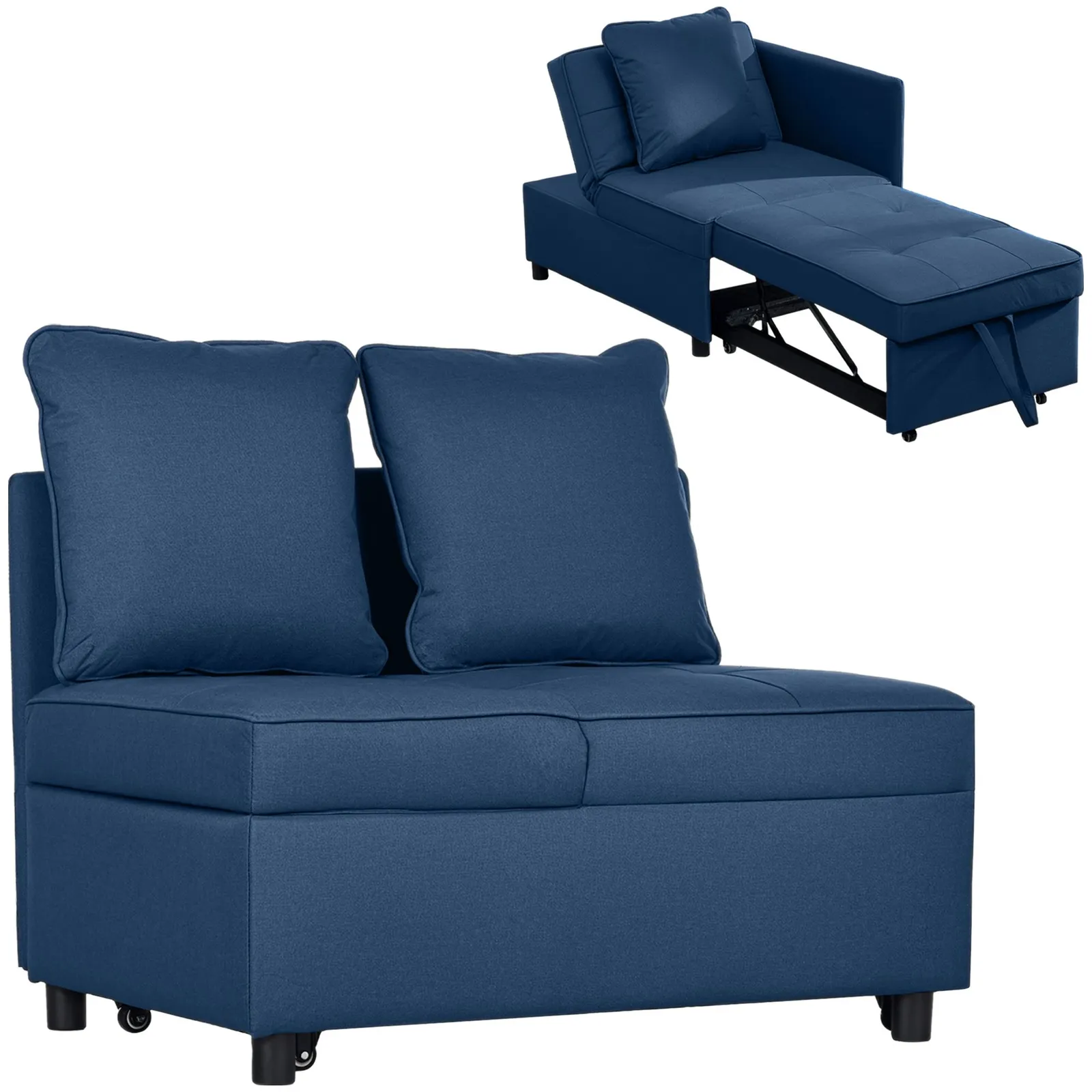 HOMCOM Folding Sleeper Sofa Bed Chair with Pillows, Pocket in Blue 2