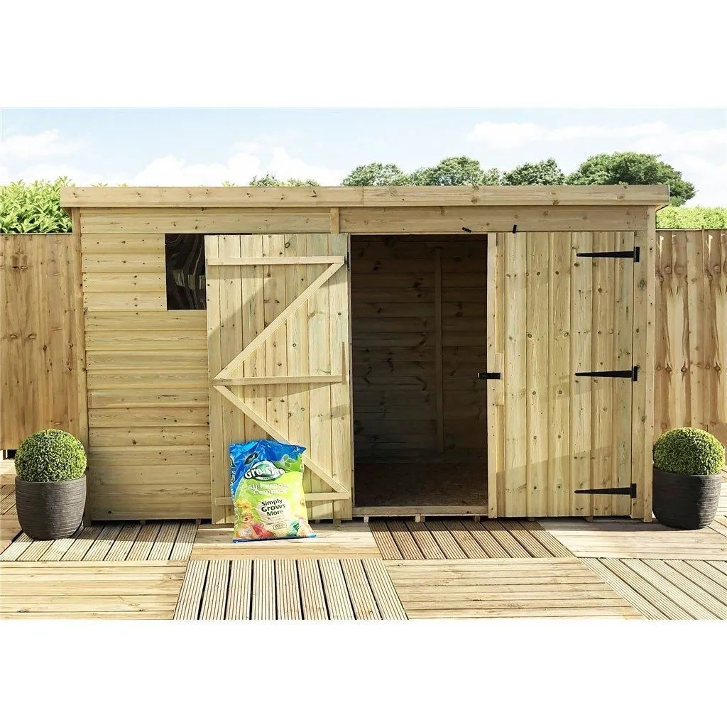 Marlborough 10 x 5 Pressure Treated Pent Garden Shed with Double Doors in Natural 6