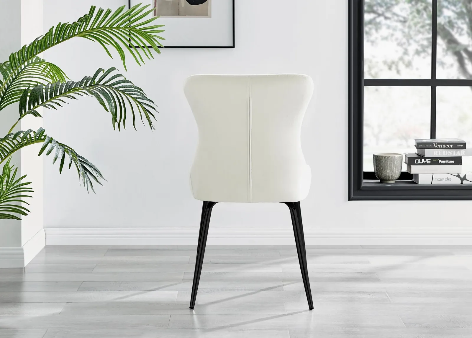 FurnitureboxUK Set of 2 Nora Deep Padded Luxurious Dining Chairs Upholstered In Soft Velvet With Black Legs in Cream 5