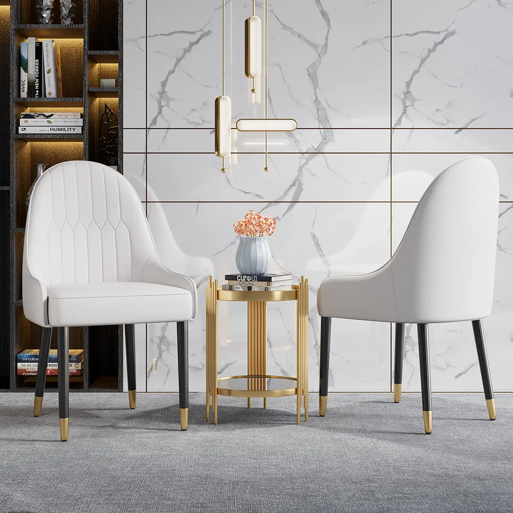 Darg Modern 6-Piece White Armless Dining Chairs PU Leather Upholstered Metal Legs