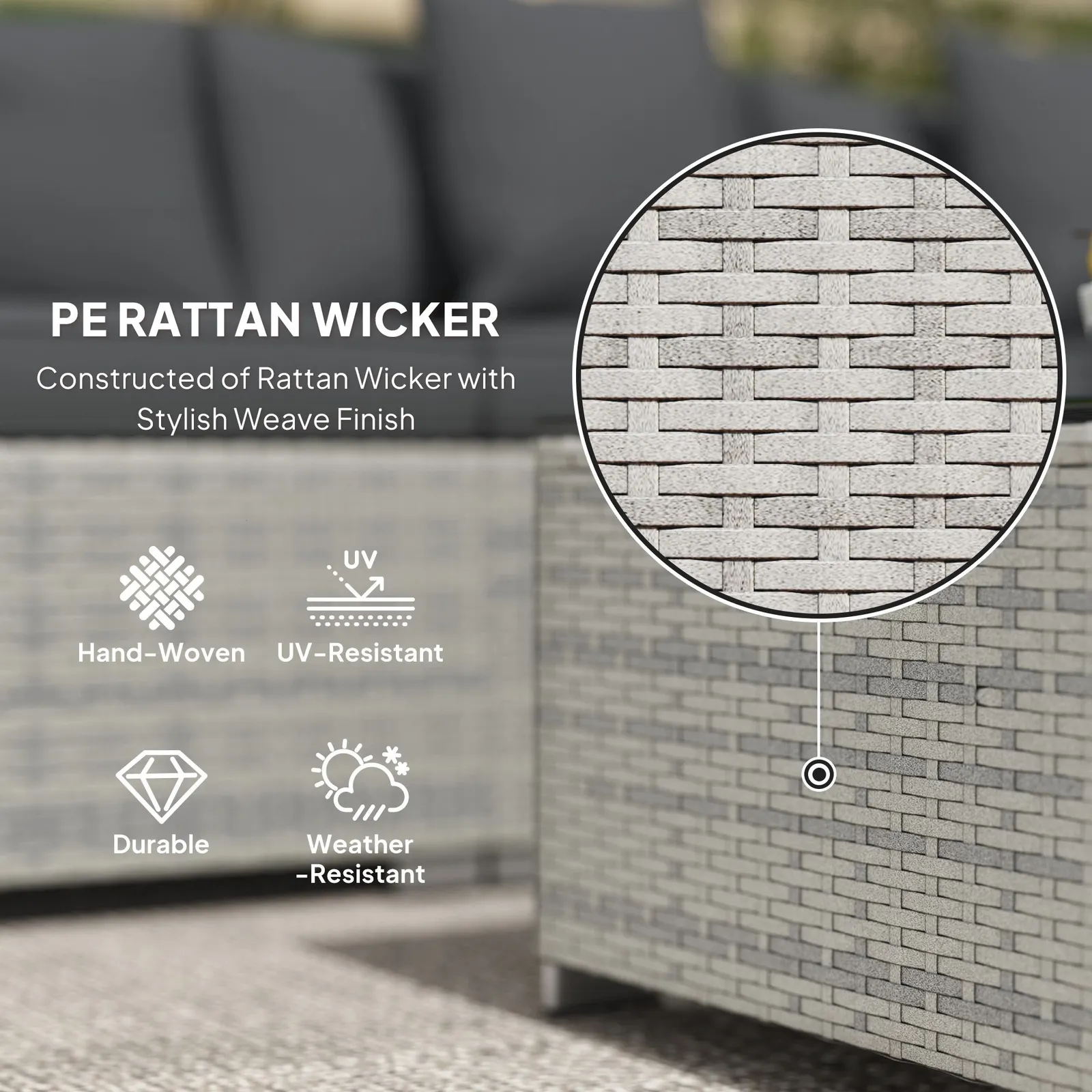 OUTSUNNY 6 Pieces Rattan Furniture Set Garden Sofa Set Mixed Grey 4