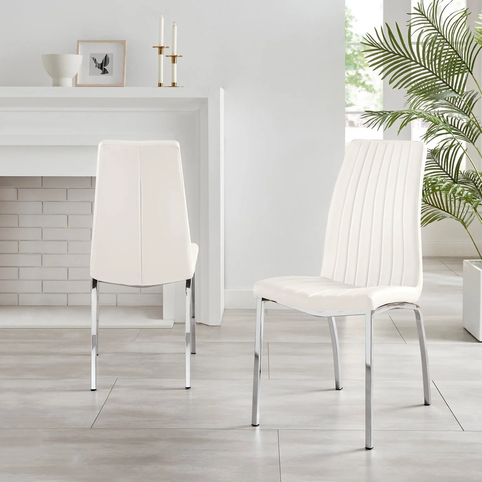 FurnitureboxUK Set of 2 Isco Deep Cushioned Soft Touch Faux Leather Dining Chairs With Silver Chrome Metal Legs in White 3