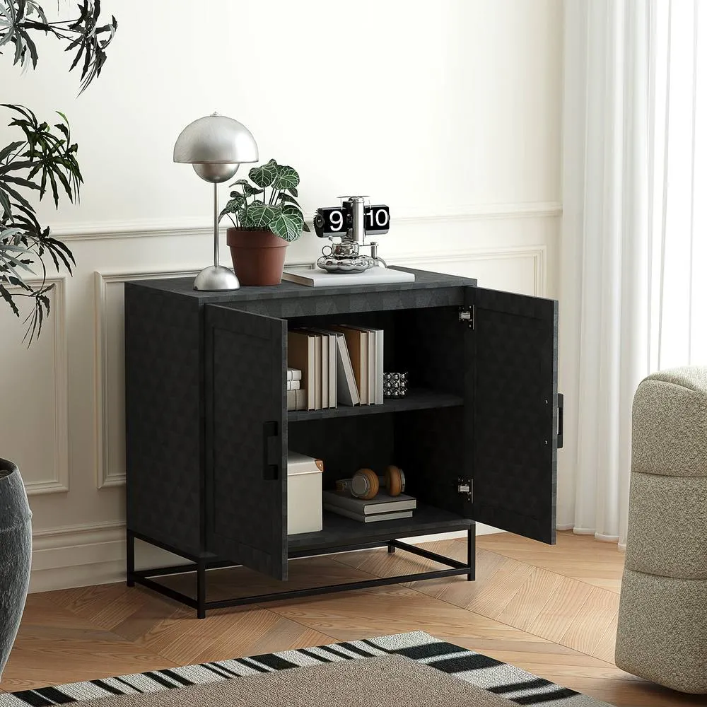 HOMCOM Modern Storage Cupboard with Adjustable Shelf & 2 Doors, Black