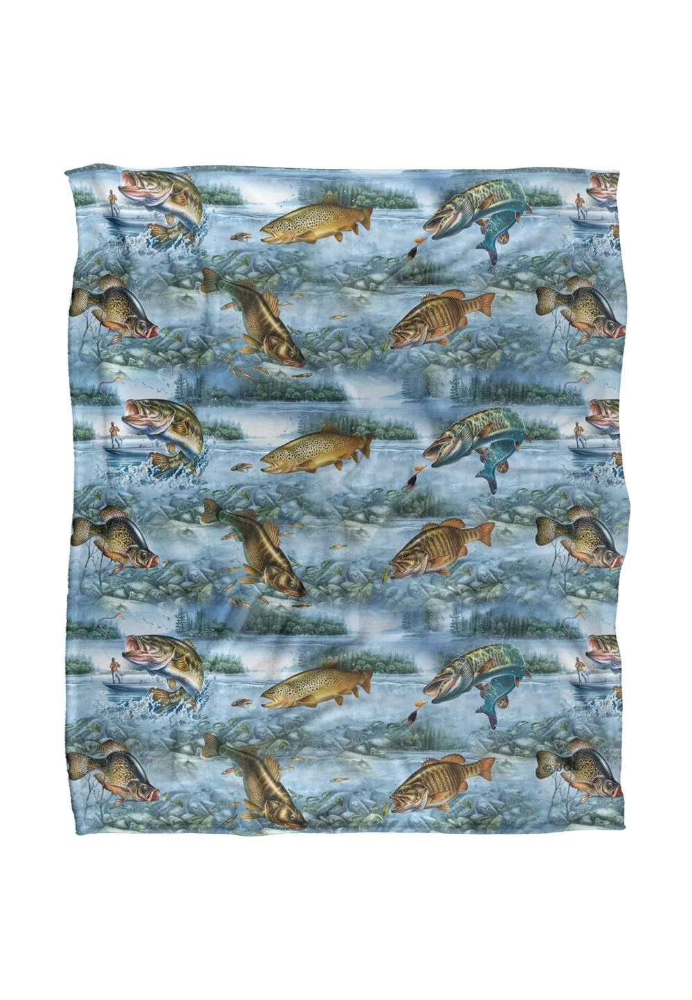 JQ Licensing Freshwater Gamefish Fishing Pattern 2 Silky Touch Super Soft Throw Blanket 152 X 127 cm in White